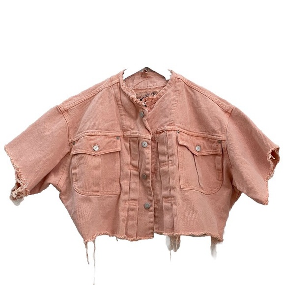 FREEGO Peachy Customized Short Sleeve Oversized Cropped Denim Jacket S - Picture 4 of 12